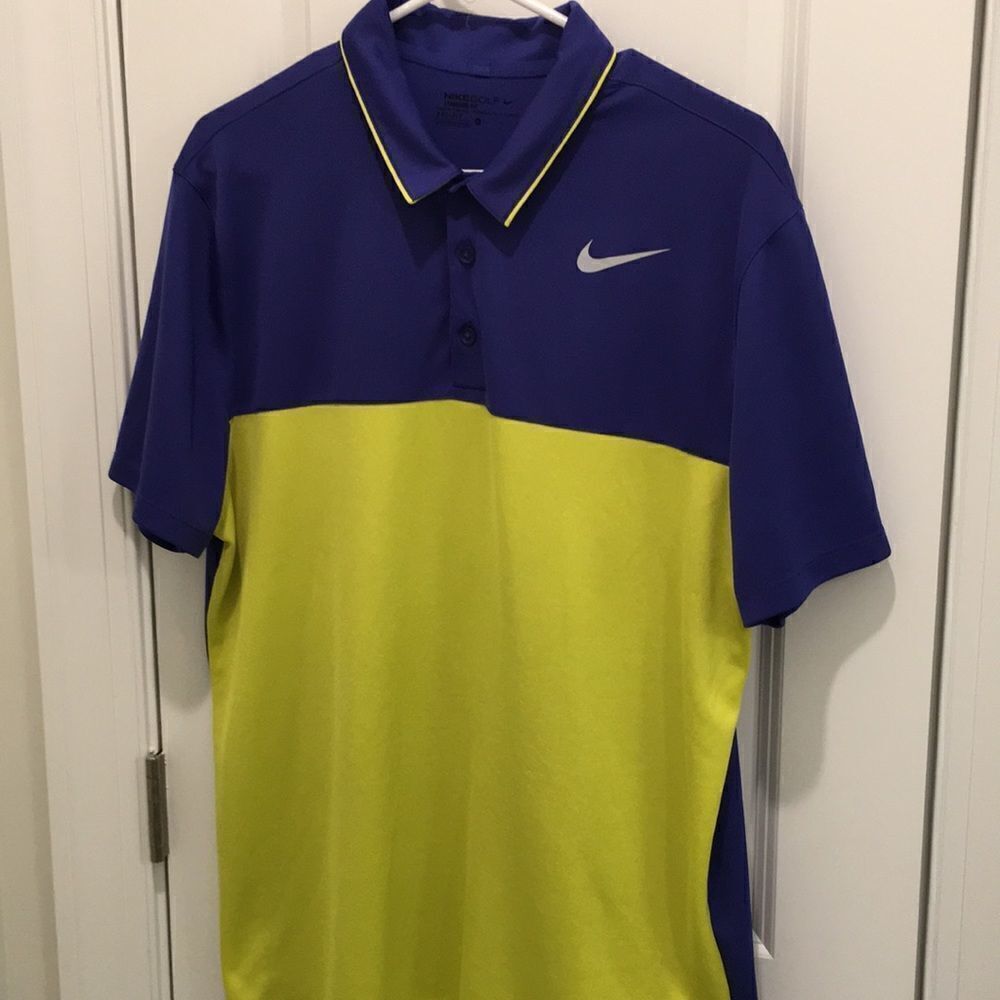 Nike Golf Sweden Colors yellow Blue Color Block Polo Shirt- L standard fit mens